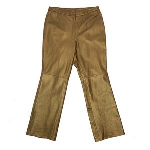 Vintage 90s INC Genuine Leather Pants Women Size 14 Metallic Gold Bootcut Lined